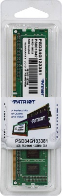 Память DDR3 4GB 1333MHz Patriot PSD34G133381 RTL PC3-10600 CL9 DIMM UDIMM 240-pin 1.5В single rank Ret