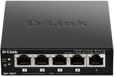 Коммутатор D-Link DGS-1005P DGS-1005P/B3A (L2) 5x1Гбит/с 4PoE 60W неуправляемый