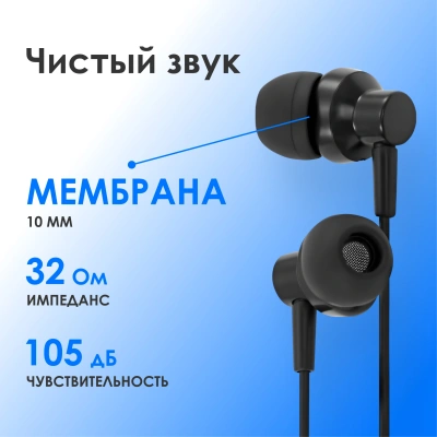 Гарнитура внутриканальные Оклик HS-S-230 1.2м черный проводные в ушной раковине (SS-E188B)