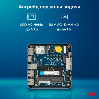Неттоп IRU Tactio 515 i5 12450H (2) 16Gb SSD512Gb Iris Xe Windows 11 Pro 64 2xGbitEth WiFi BT 100W серый (RUS) (2195518)