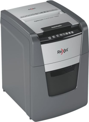 Шредер Rexel Optimum AutoFeed 100M черный с автоподачей (секр.P-5) фрагменты 100лист. 34лтр. скрепки скобы пл.карты