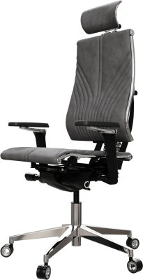 Кресло руководителя эргономичное Метта Yoga 4DF B2-12D - GoyaLE темно-серый сиденье темно-серый велюр с подголов. крестов.5-луч. металл хром