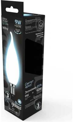 Лампа светодиодная Gauss Filament 104201209 9Вт цок.:E14 свеча 220B (упак.:1шт)