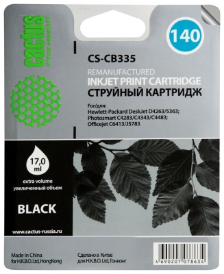 Картридж струйный Cactus CS-CB335 №140 черный (17мл) для HP DJ D4263/D4363 с чипом