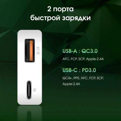 Сетевое зар./устр. Digma Pro DPW2A 20W 3A (PD+QC) USB-C/USB-A универсальное белый (DPW2A2GX11WH)