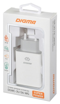 Сетевое зар./устр. Digma DGWC-3U-5A-WG 5A универсальное белый