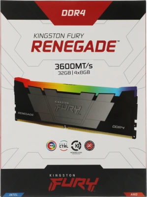 Память DDR4 4x8GB 3600MHz Kingston KF436C16RB2AK4/32 Fury Renegade RGB RTL Gaming PC4-28800 CL16 DIMM 288-pin 1.35В single rank с радиатором Ret