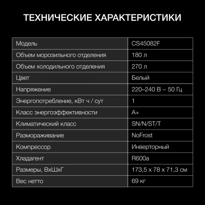 Холодильник Hyundai CS45082F 2-хкамерн. белый