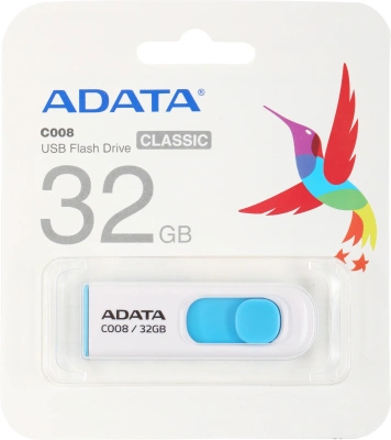 Флеш Диск A-Data 32Gb Classic C008 AC008-32G-RWE USB2.0 белый/синий