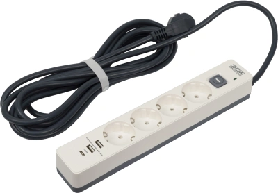 Сетевой фильтр Powercom SP-01 USB2A1CW 3,0М 3.0м (4 розетки) белый/серый (коробка)