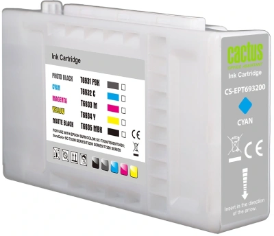 Картридж струйный Cactus CS-EPT693200 T6932 голуб.пигм. (350мл) для Epson SureColor SC-T3000/T3070/T3200/T5000/5200 с чипом