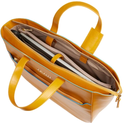 Деловая сумка женская Piquadro Blue Square BD6680B2/G с отделением для ноутбука 15.6" желтая натур.кожа