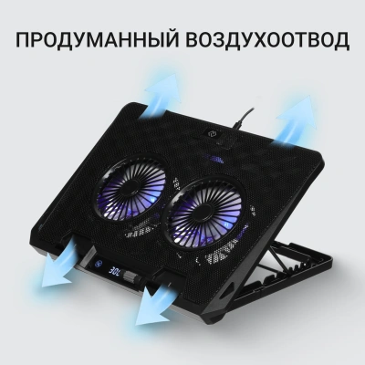 Подставка для ноутбука Digma D-NCP170-2x110 18" 400x288x45мм 52дБ 2xUSB 2x 110ммFAN 1100г Fan-control металл/пластик черный