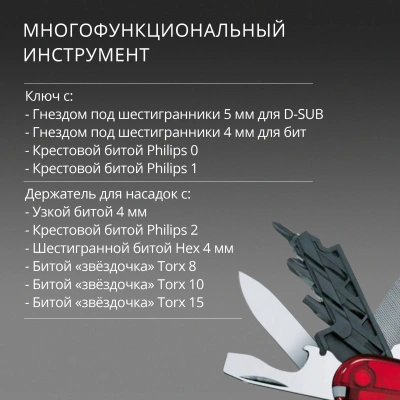 Нож перочинный Victorinox CyberTool L (1.7775.T) 91мм 39функц. красный полупрозрачный карт.коробка