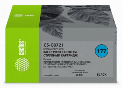 Картридж струйный Cactus CS-C8721 №177 черный (26мл) для HP PS 3213/3313/8253/C5183/C6183/C6283/C7183/C7283/C8183/D7163/D7263/D7363/D7463 с чипом