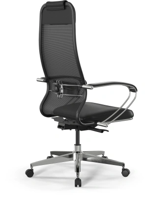 Кресло Метта ErgoLife Comfort черный сиденье черный сет./экокожа с подголов. крестов. сталь хром