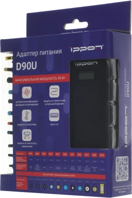 Блок питания Ippon D90U автоматический 90W 15V-19.5V 11-коннект. 4.5A 2.1A от бытовой электросети LСD индикатор