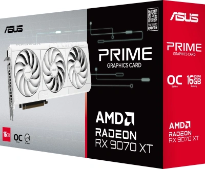 Видеокарта Asus PCI-E 5.0 PRIME-RX9070XT-O16GWHITE AMD Radeon RX 9070XT 16Gb 256bit GDDR6 2460/20000 HDMIx1 DPx3 HDCP Ret