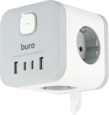 Сетевой удлинитель Buro BU-PC3.1UС-W 1.5м (3 розетки) белый (коробка)