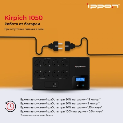 Источник бесперебойного питания Ippon Kirpich 1050 600Вт 1050ВА черный