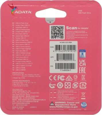 Флеш Диск A-Data 32Gb Classic C906 AC906-32G-RBK USB2.0 черный