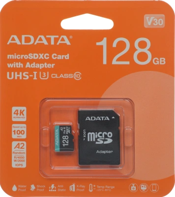 Флеш карта microSDXC 128GB A-Data AUSDX128GUI3V30SA2-RA1 Premier Pro + adapter