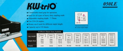 Степлер мощный Kw-Trio 050LE 23/6 23/8 23/10 23/13 23/15 23/17 23/20 23/23 (210листов) серый/черный 100скоб металл