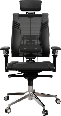 Кресло руководителя эргономичное Метта Yoga Spine Triumph L2 (M06) черный сиденье черный сет./экокожа с подголов. крестов.5-луч. металл хром