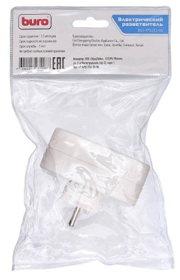 Сетевой разветвитель Buro BU-PS2G-W (2 розетки) белый (пакет ПЭ)