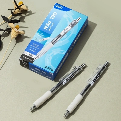 Ручка гелев. автоматическая Deli EG104-BK прозрачный/серый d=0.5мм черн. черн. карт.уп. резин. манжета