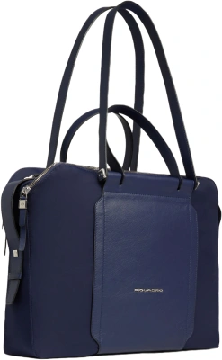Деловая сумка женская Piquadro Lyra BD4574W92T/BLU с отделением для ноутбука 14" темно-синяя нейлон/натур.кожа