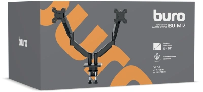 Кронштейн для мониторов ЖК Buro BU-M12 черный 17"-32" макс.10кг крепление к столешнице поворот и наклон