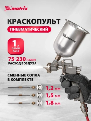 Краскораспылитель Matrix 57315 230л/мин соп.:1.8мм бак:1л серебристый