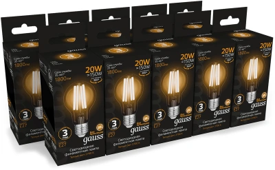 Лампа филам. Gauss Filament 102902120 20Вт цок.:E27 груша 220B св.свеч.бел.теп. (упак.:10шт)