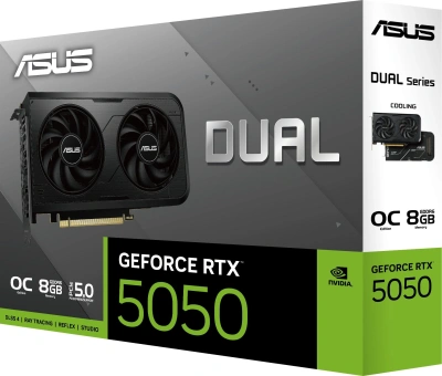 Видеокарта Asus PCI-E 5.0 DUAL-RTX5050-O8G NVIDIA GeForce RTX 5050 8Gb 128bit GDDR6 2647/20000 HDMIx1 DPx3 HDCP Ret
