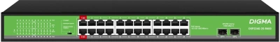 Коммутатор Digma DSP224G-2S-R400 (L2) 24x1Гбит/с 2SFP 24PoE 24PoE+ 2PoE++ 400W неуправляемый