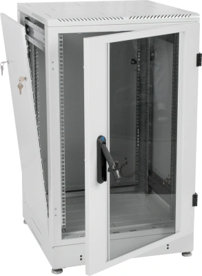 Шкаф коммутационный ЦМО ШТК-М-24.6.8-1ААА напольный 24U 600x800мм пер.дв.стекл задн.дв.стал.лист 2 бок.пан. направл.под закл.гайки 600кг серый