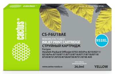 Картридж струйный Cactus CS-F6U18AE 953XL желтый (26мл) для HP OJ Pro 7740/8210/8218/8710/8715 с чипом