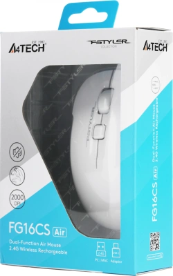 Мышь A4Tech Fstyler FG16CS Air белый оптическая 2000dpi silent беспров. USB для ноутбука 4but (FG16CS AIR WHITE)
