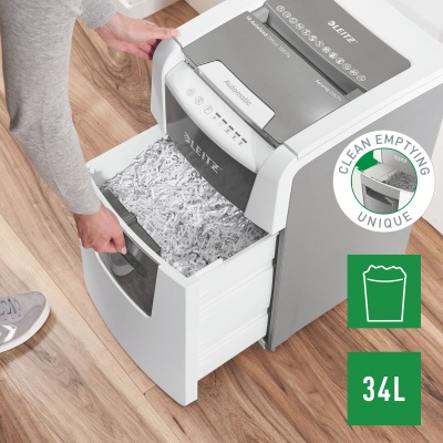 Шредер Leitz IQ Autofeed Small Office 100 P4 белый с автоподачей (секр.P-4) фрагменты 100лист. 34лтр. скрепки скобы пл.карты