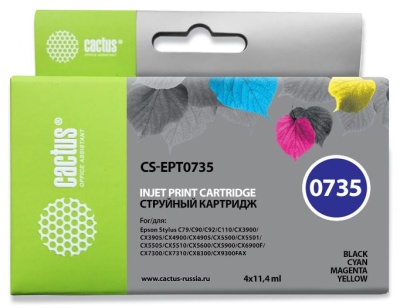 Картридж струйный Cactus CS-EPT0735 T0735 черный/голубой/пурпурный/желтый набор (45.6мл) для Epson Stylus С79/C110/СХ3900/CX4900 с чипом
