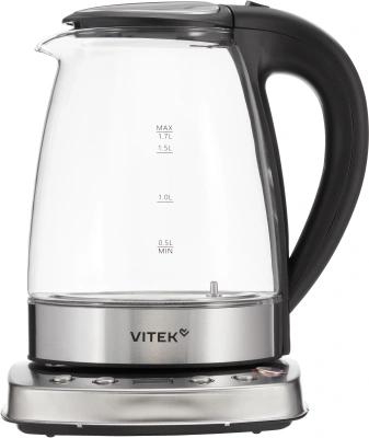 Чайник электрический Vitek VT-WK1075 1.7л. 1800Вт серебристый/черный корпус: металл/пластик