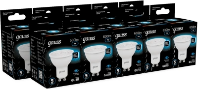 Лампа светодиодная Gauss 101506307 7Вт цок.:GU10 рефлек. 220B св.свеч.бел.хол. MR16 (упак.:10шт)