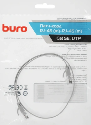 Патч-корд Buro Flat 10Гбит/с UTP 4 пары cat.5E Cu molded 0.5м серый RJ-45 (m)-RJ-45 (m) (BU-5E-FLAT-0.5M-G)