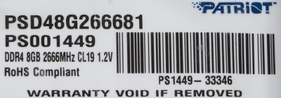 Память DDR4 8GB 2666MHz Patriot PSD48G266681 Signature RTL PC4-21300 CL19 DIMM UDIMM 288-pin 1.2В single rank Ret