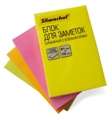 Блок самоклеящийся бумажный Silwerhof 682160-05 51x76мм 100лист. 75г/м2 неон желтый