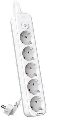 Сетевой фильтр Deli ET438 3м (5 розеток) белый (пакет ПЭ)