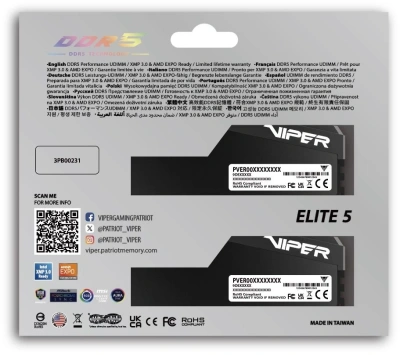 Память DDR5 2x16GB 6000MHz Patriot VEUR532G6028K Viper Elite 5 Ultra RGB RTL Gaming PC5-48000 CL28 DIMM UDIMM 288-pin 1.4В kit single rank с радиатором Ret