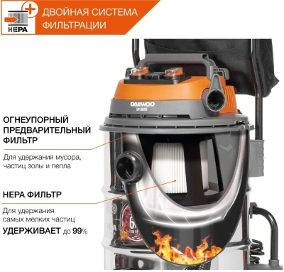 Строительный пылесос Daewoo DAVC 6030S 3200Вт (уборка: сухая/сбор воды/выдув) серебристый