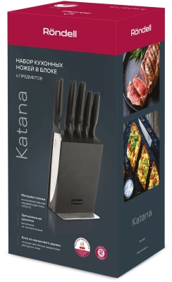 Набор ножей кухон. Rondell Katana RD-1359 компл.:6предм. с подставкой черный подар.коробка